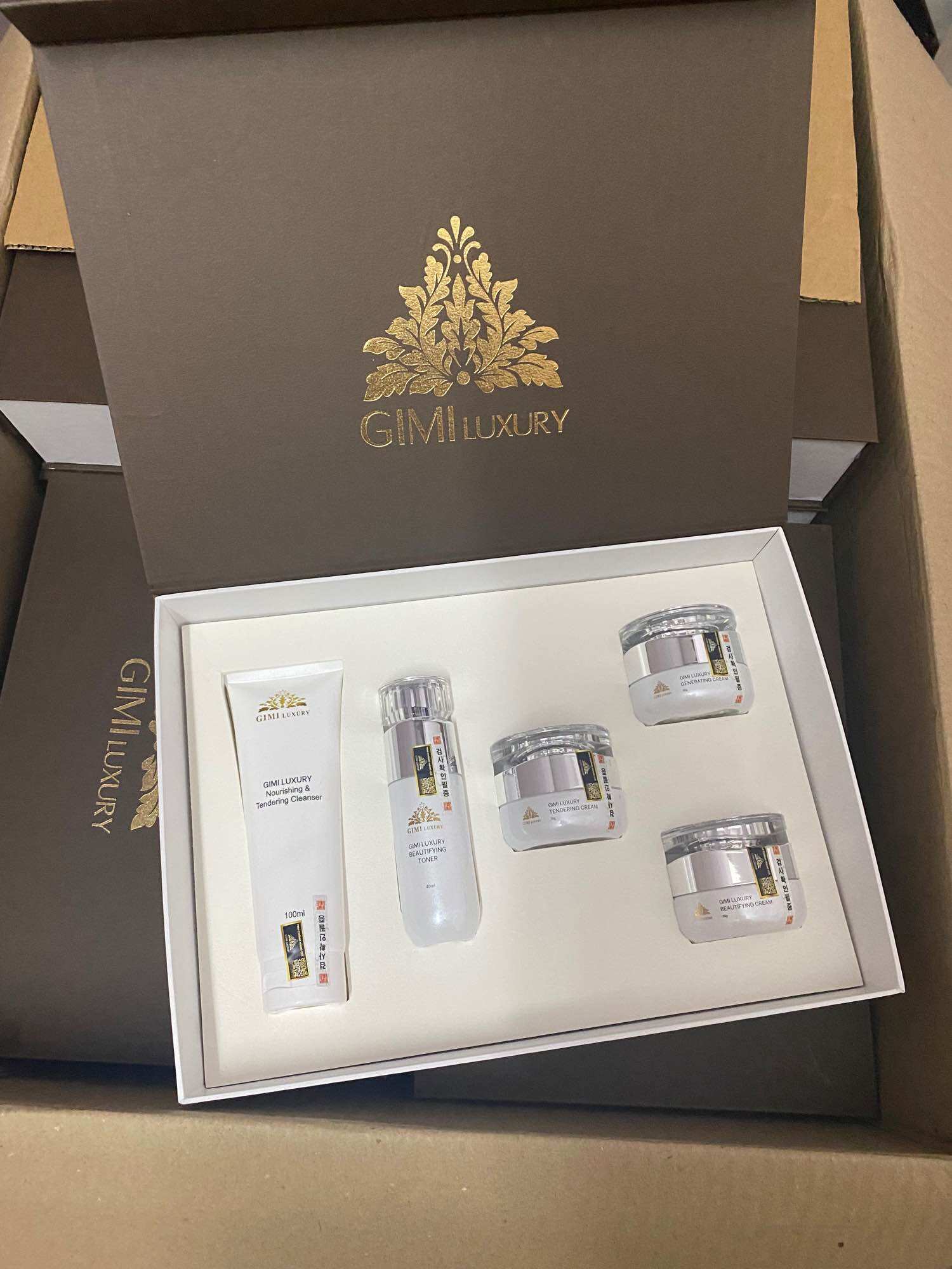 Bộ kem gimi luxury nám mụn/bộ kem dưỡng trắng, chăm sóc da cao cấp tại nhà/mẫu vỏ nâu 2024