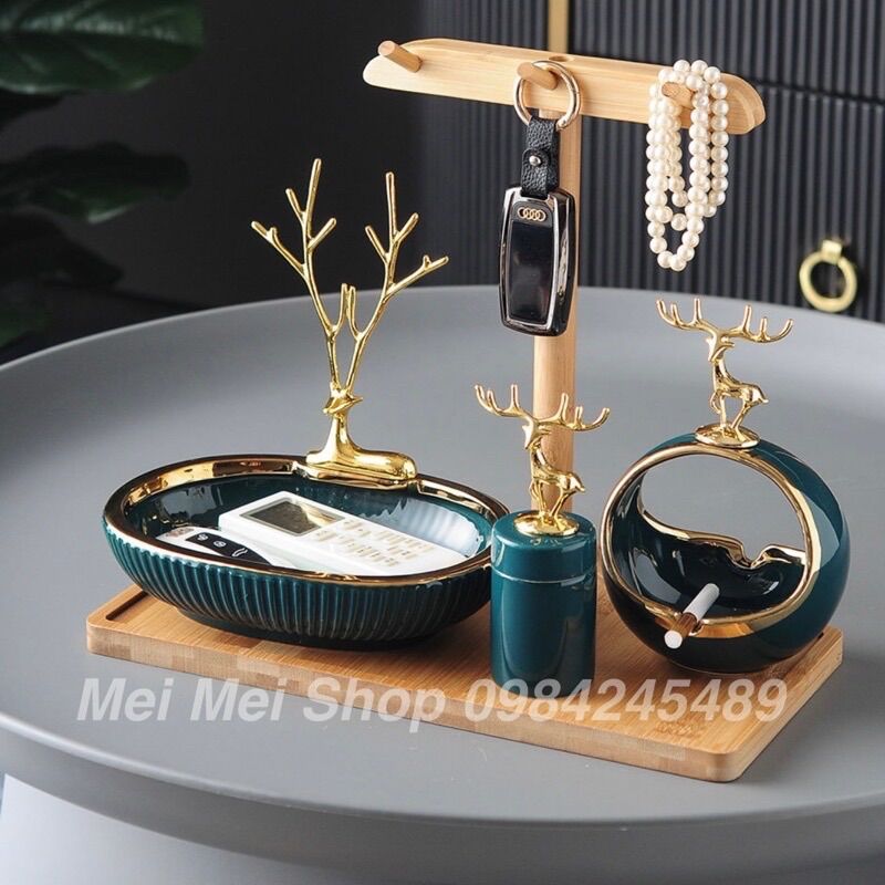 Combo 4 món,lọ tăm, gạt tàn,khay đựng đồ hình hươu,kệ gỗ treo đồ.shop gộp chung 1 sét độc đáo trang trí nhà cửa
