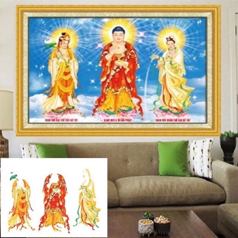 Tranh thêu chữ thập TAM THẾ PHẬT / LV3269/ 109x76cm/ Chưa thêu