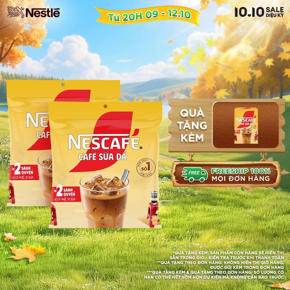 [ƯU ĐÃI THÁNG 10] [Giao hàng toàn quốc] Combo 2 Cà phê sữa NESCAFÉ Cà Phê Sữa Đá (Bịch 25 gói x 24 g)