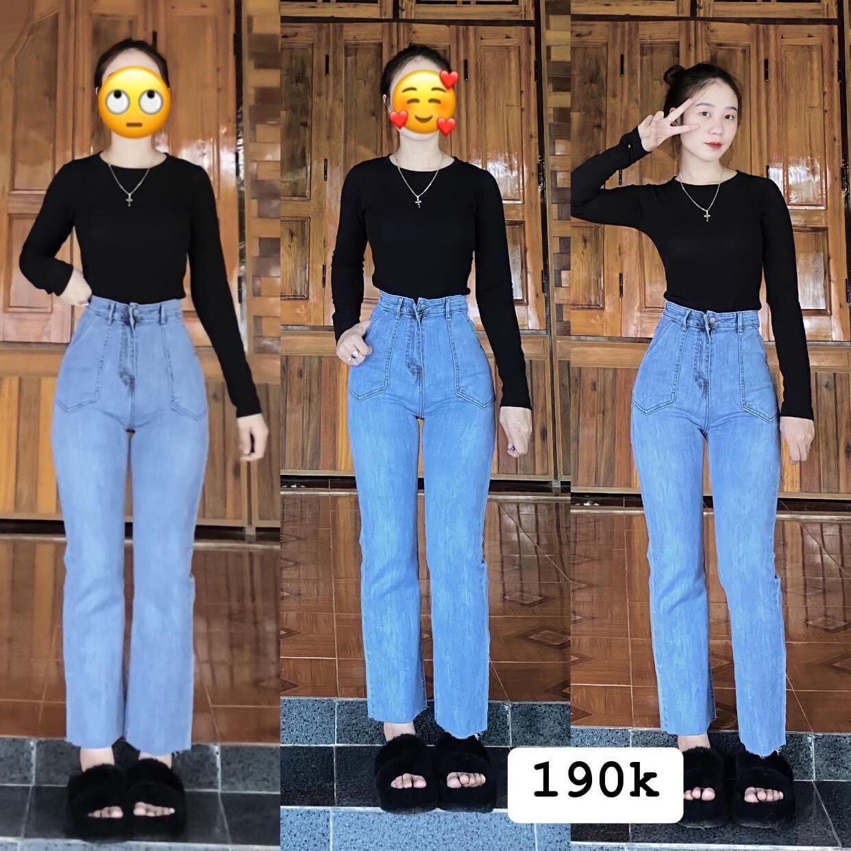 Jeans dài co giãn ống đứng túi xéo