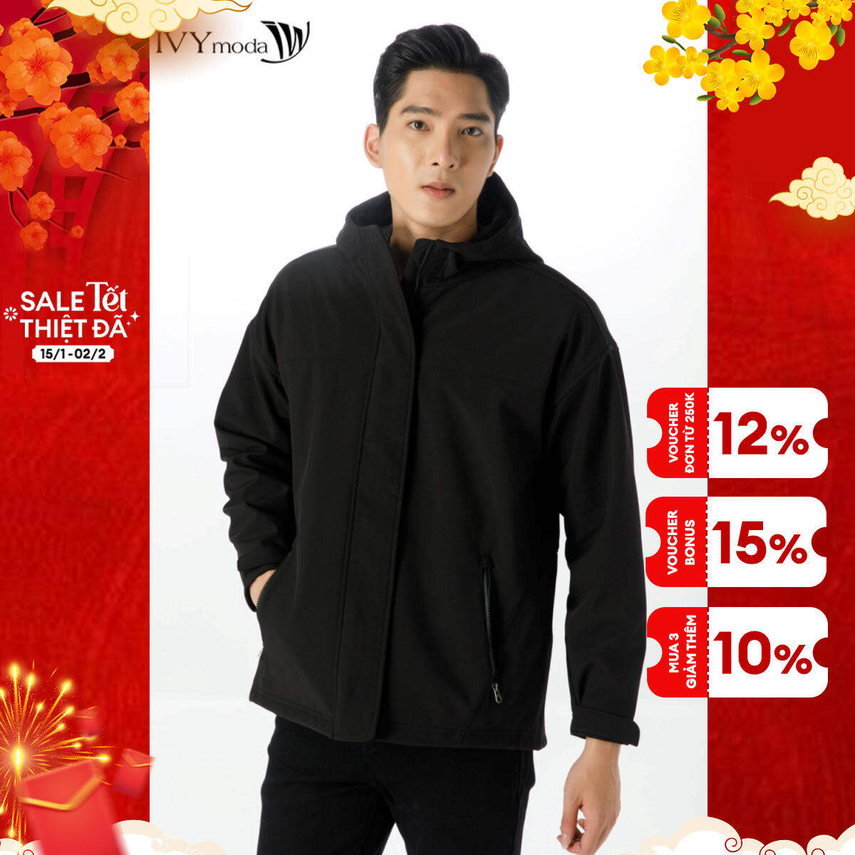 Áo khoác gió nam cổ mũ ivy moda ms 70e3132
