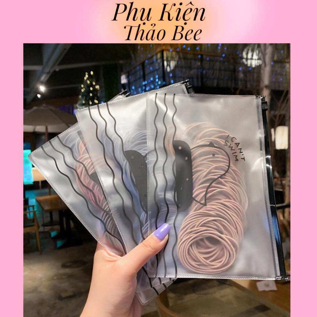 100 Dây Cột Tóc Hàn Quốc Kèm Túi Zip Xinh Xắn
