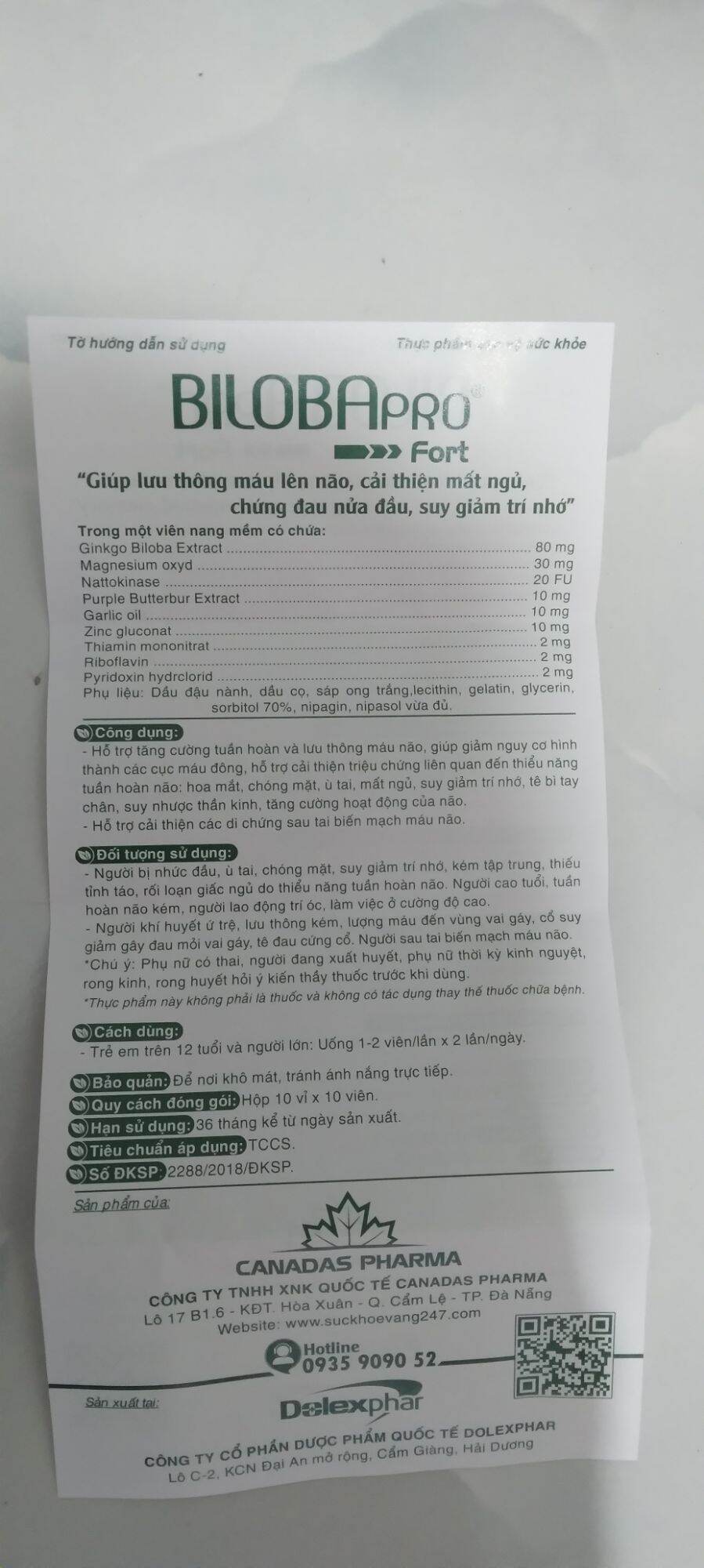1 hộp × 100 viên BILOBA PRO Fort