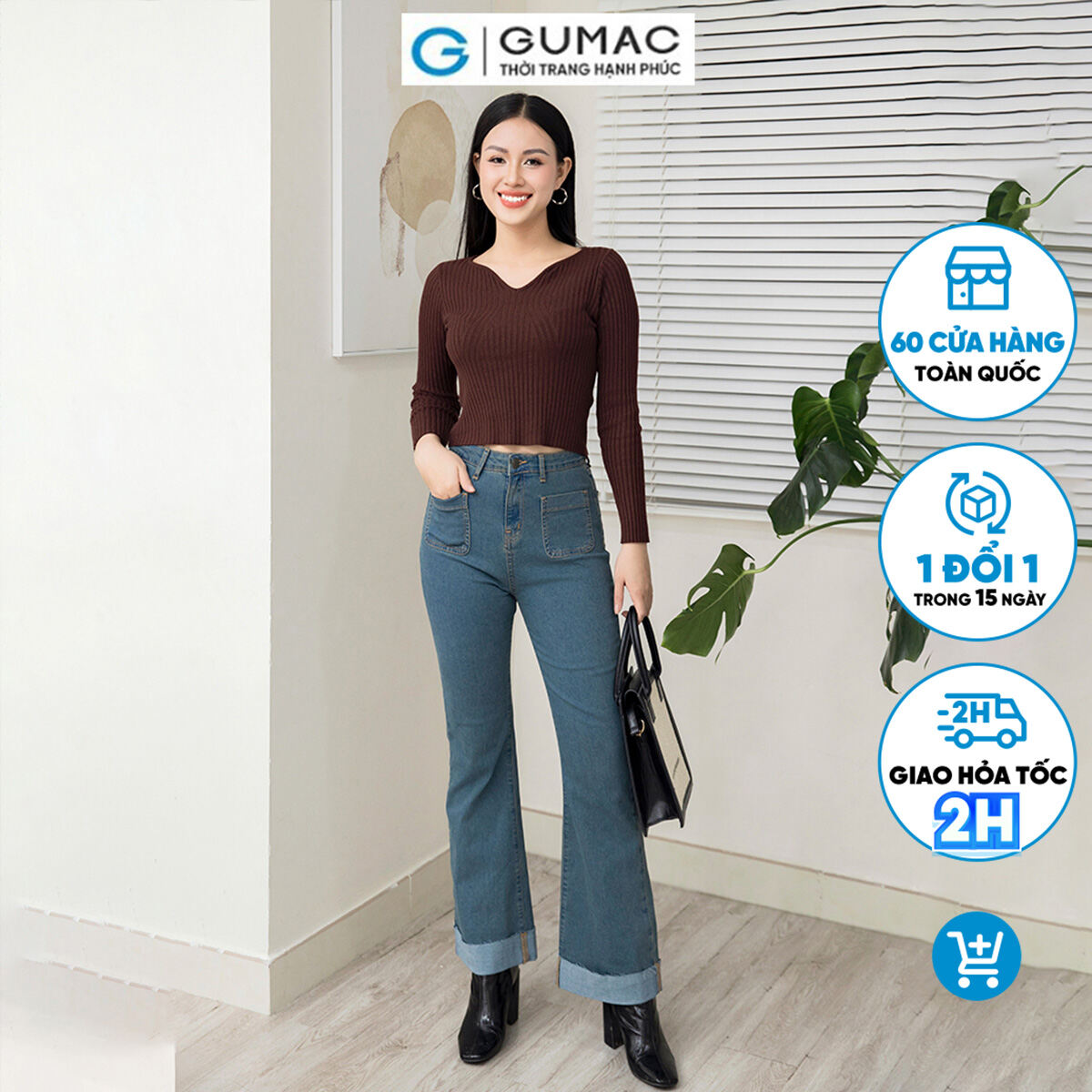 CHỈ 5.1 VOUCHER 15 TẶNG TÚI CÓI ĐƠN 899K Quần jeans ống loe QJD11033 thời trang GUMAC