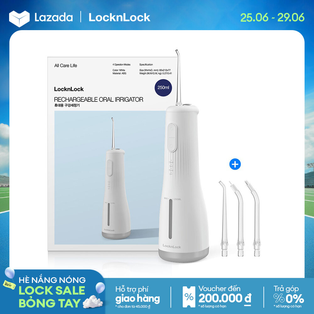 Máy tăm nước Lock&Lock Potable Oral Irrigator ENR154WHT - Công suất 8W - Dung tích bình chứa 250ml - Màu trắng