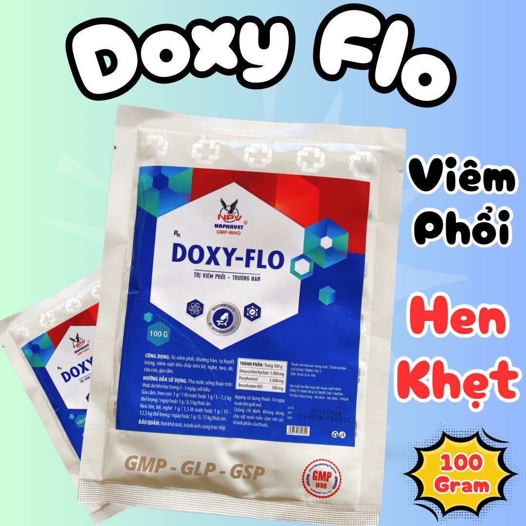 Doxy flo phòng trị hen khẹt, khò khè, thương hàn trên gà gói 100gram