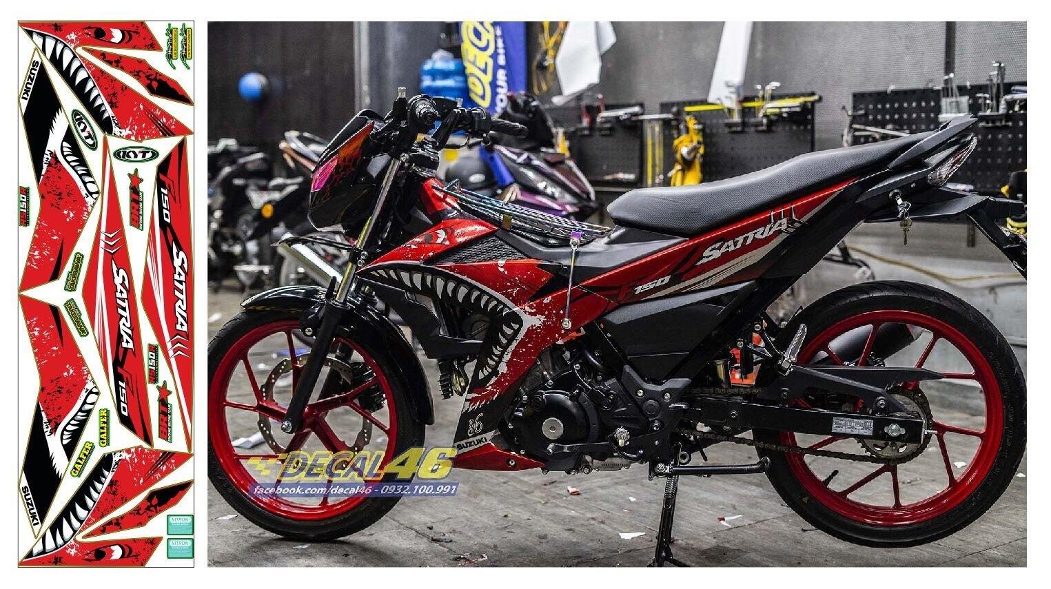 Tem rời satria cá mập đỏ đen cực đẹp , tặng kèm logo trang trí