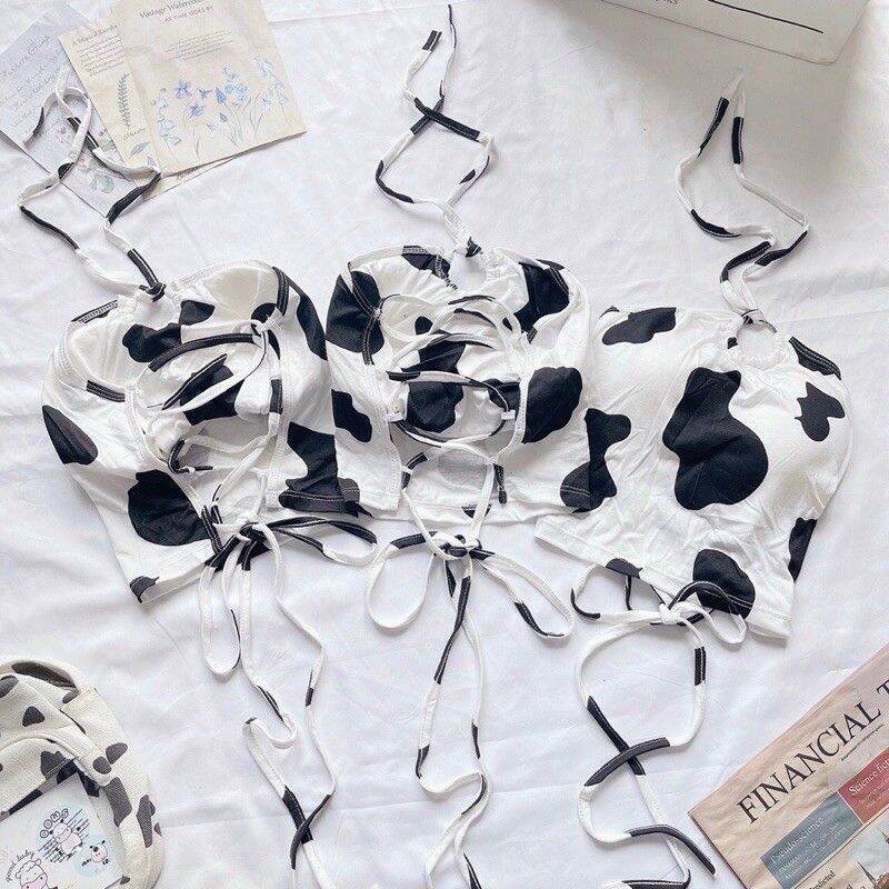 [HCM]áo yếm bò sữa đan day lưng( có mút ngực)