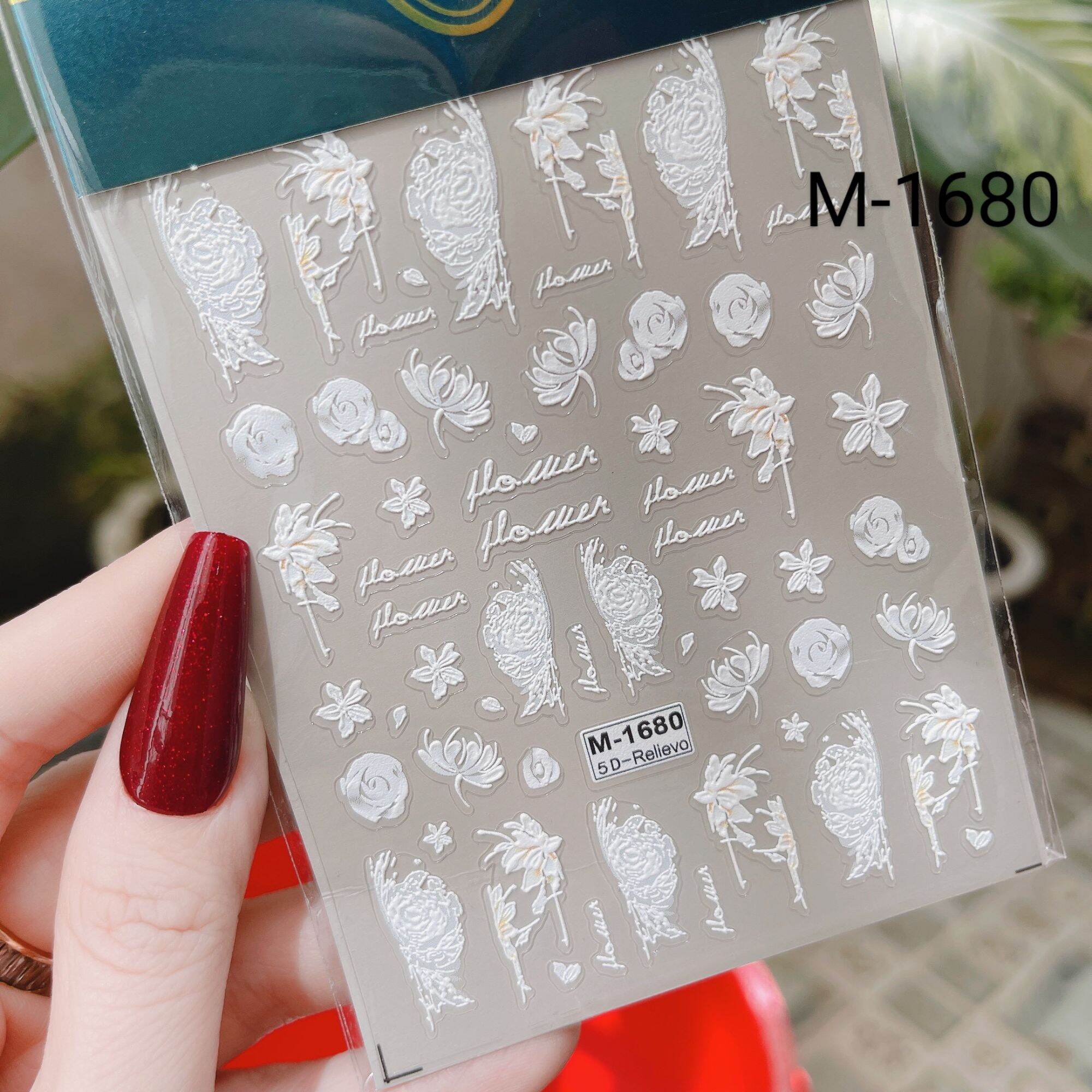 Sticker hoa nổi 5D lụa cao cấp đính đá hoa trắng đẹp hơn cả nét vẽ mẫu hoa dán móng siêu Hot