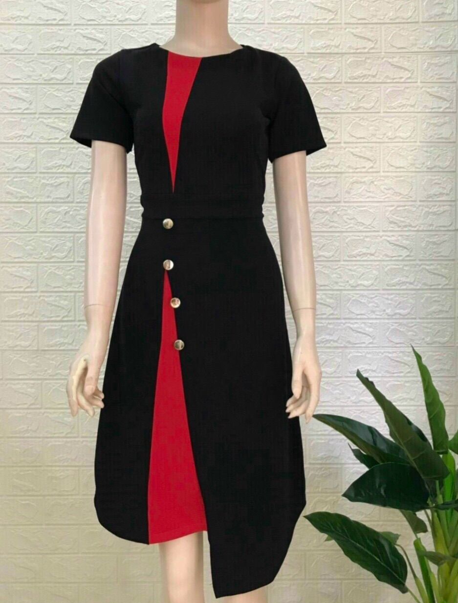 Đầm công sở đen phối đỏ S.MLSLXL