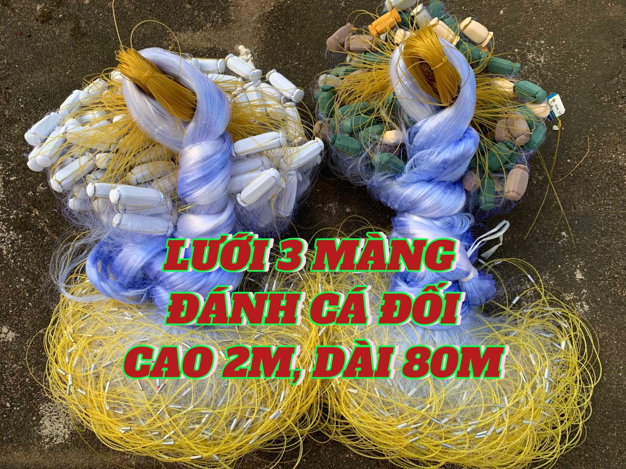 {Lưới cá đối } Lưới 3 màng cao 2m đánh cá đối chiều dài 80m.! Lưới 3,5phân ( then 1,75cm ), 4phân ( then 2cm) .