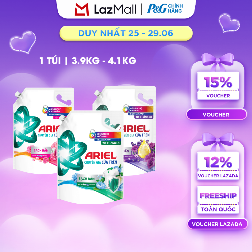 Nước Giặt Cửa Trên ARIEL Ngăn Lem Màu, Quần Áo Siêu Thơm Hương Sạch Sâu Nắng Mai/ Downy Hương Nước Hoa/ Downy Oải Hương Túi 4.1KG/ 3.9KG