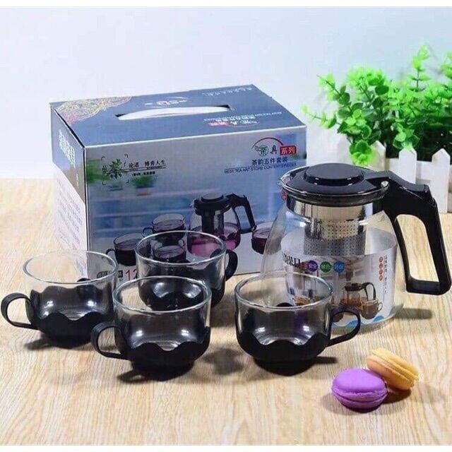 Bộ bình lọc trà thuỷ tinh chịu nhiệt Bình Lọc Trà Thuỷ Tinh Chịu Nhiệt Cao Cấp tặng 4 cốc thuỷ tinh