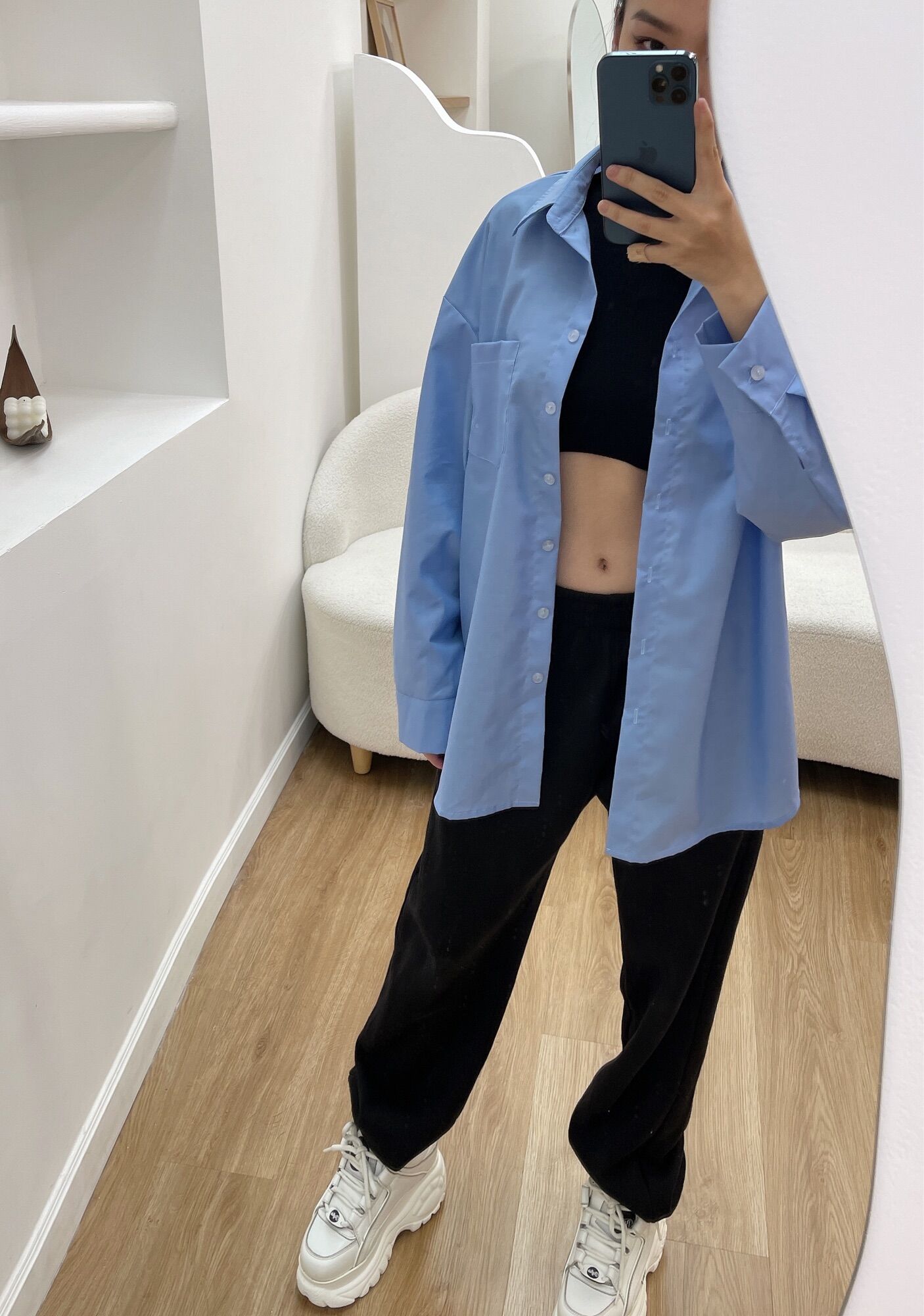 ÁO SƠ MI XANH OVERSIZE