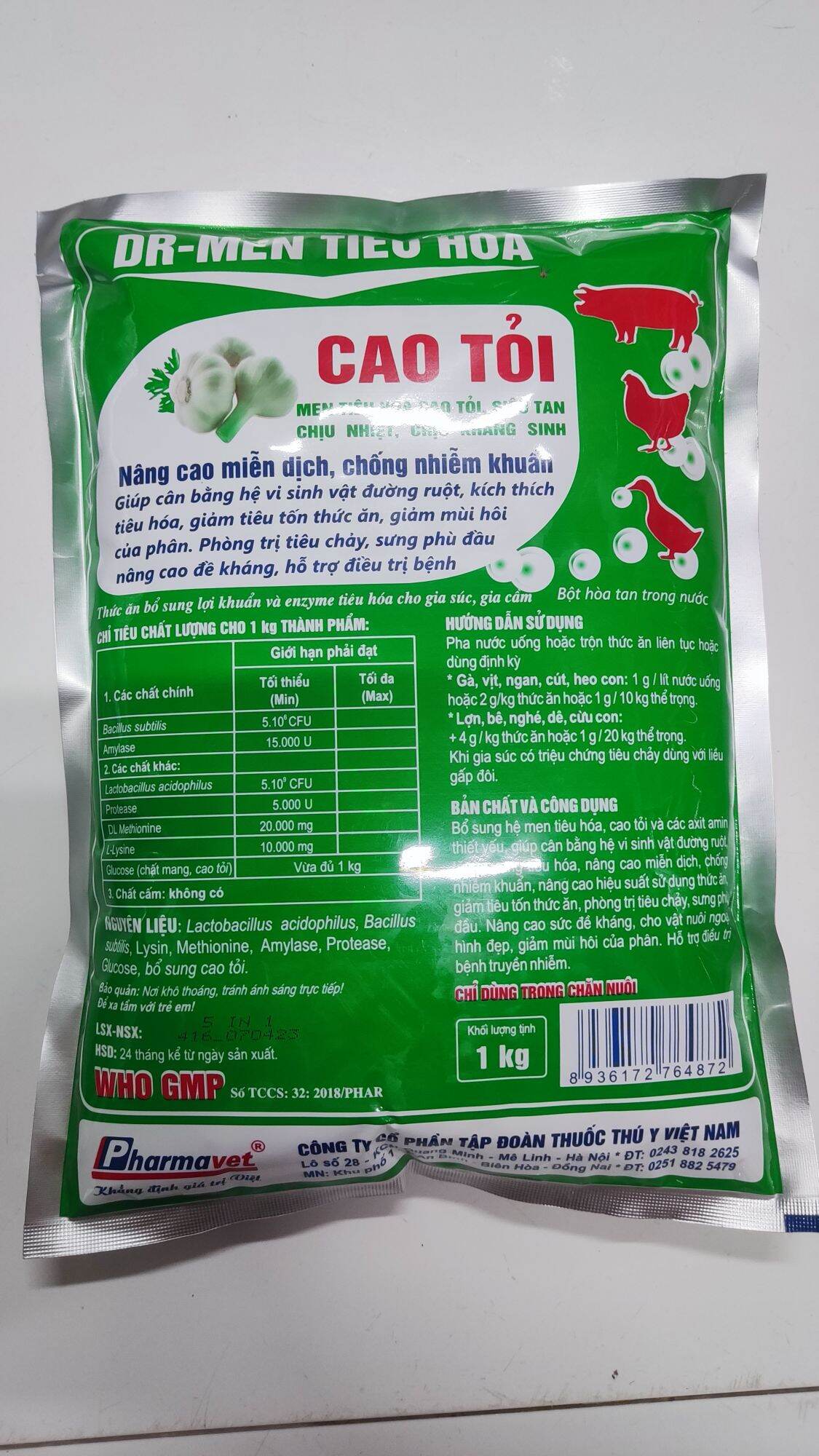 Men tiêu hóa cao tỏi chịu nhiệt chịu k.sinh gói 1kg (5 gói nhỏ bên trong)
