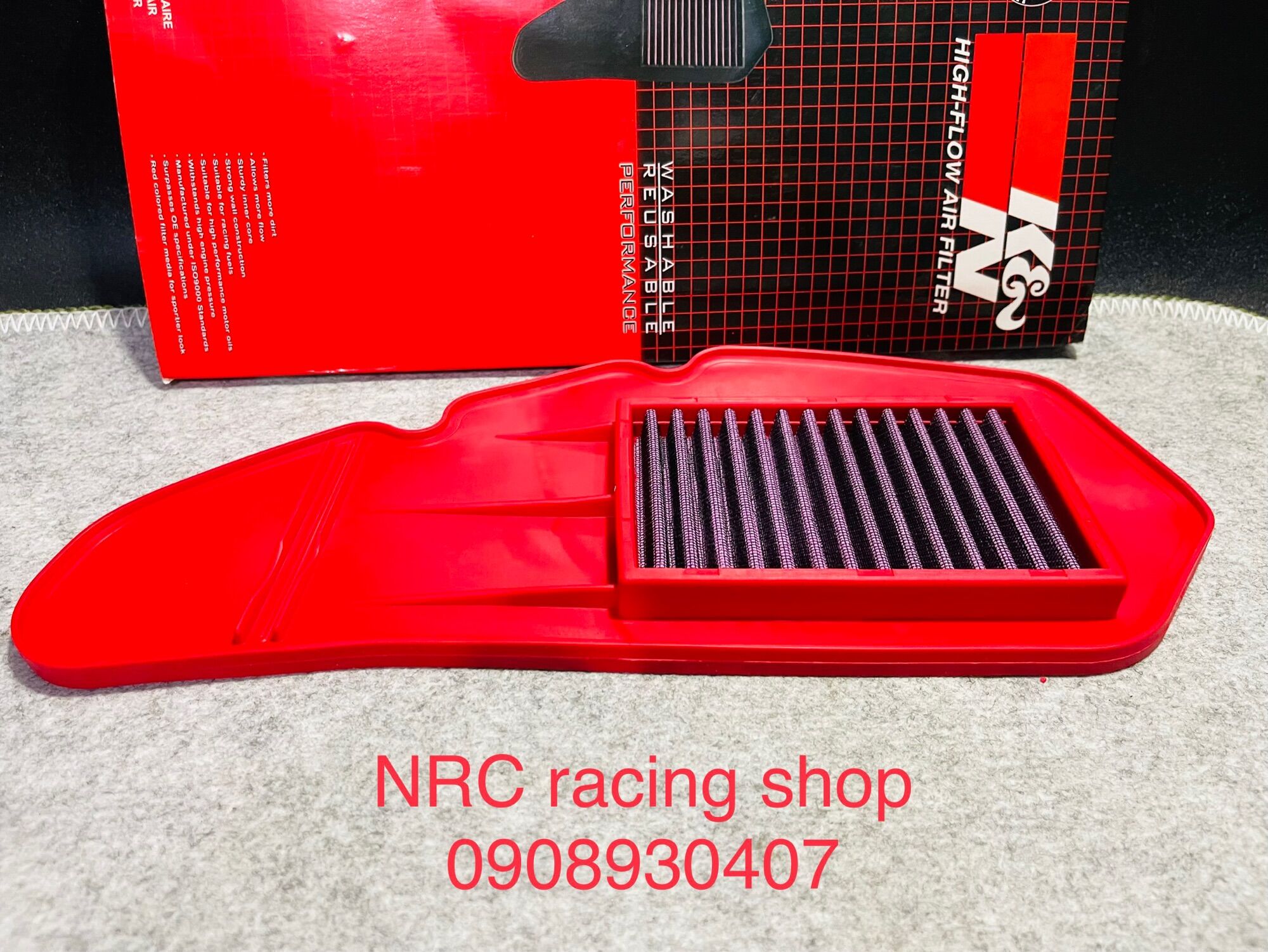 Lọc gió kn lưới thép màu đỏ dành cho xe vario, click,ab 125.