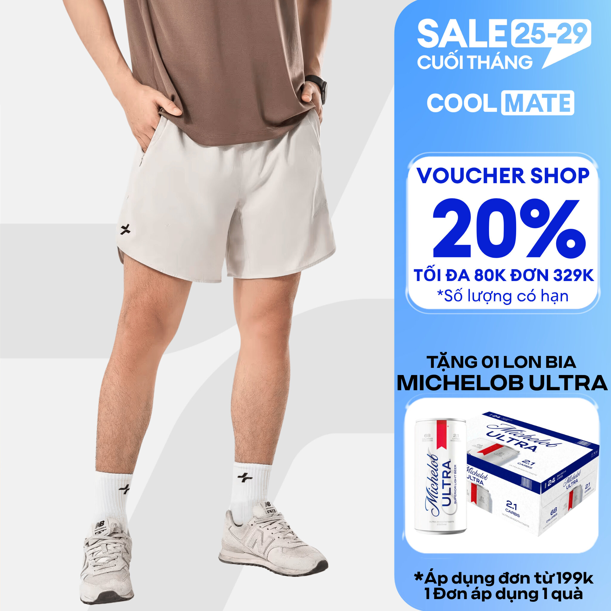 Quần short nam thể thao chạy bộ, tập Gym, Pickleball độ dài 6 inch zipped có túi kéo khoá Coolmate