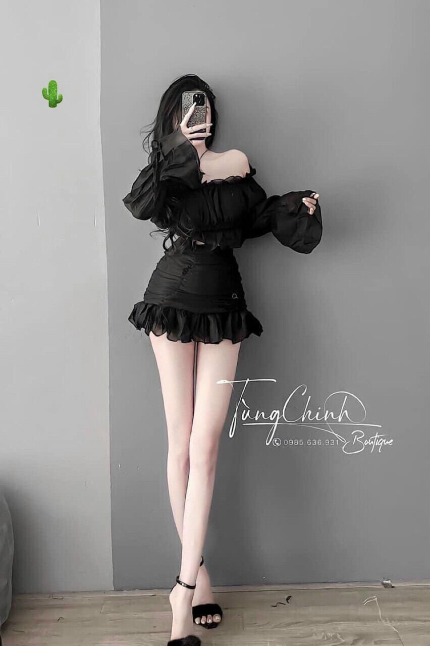 sét bộ chân váy áo bẹt vai