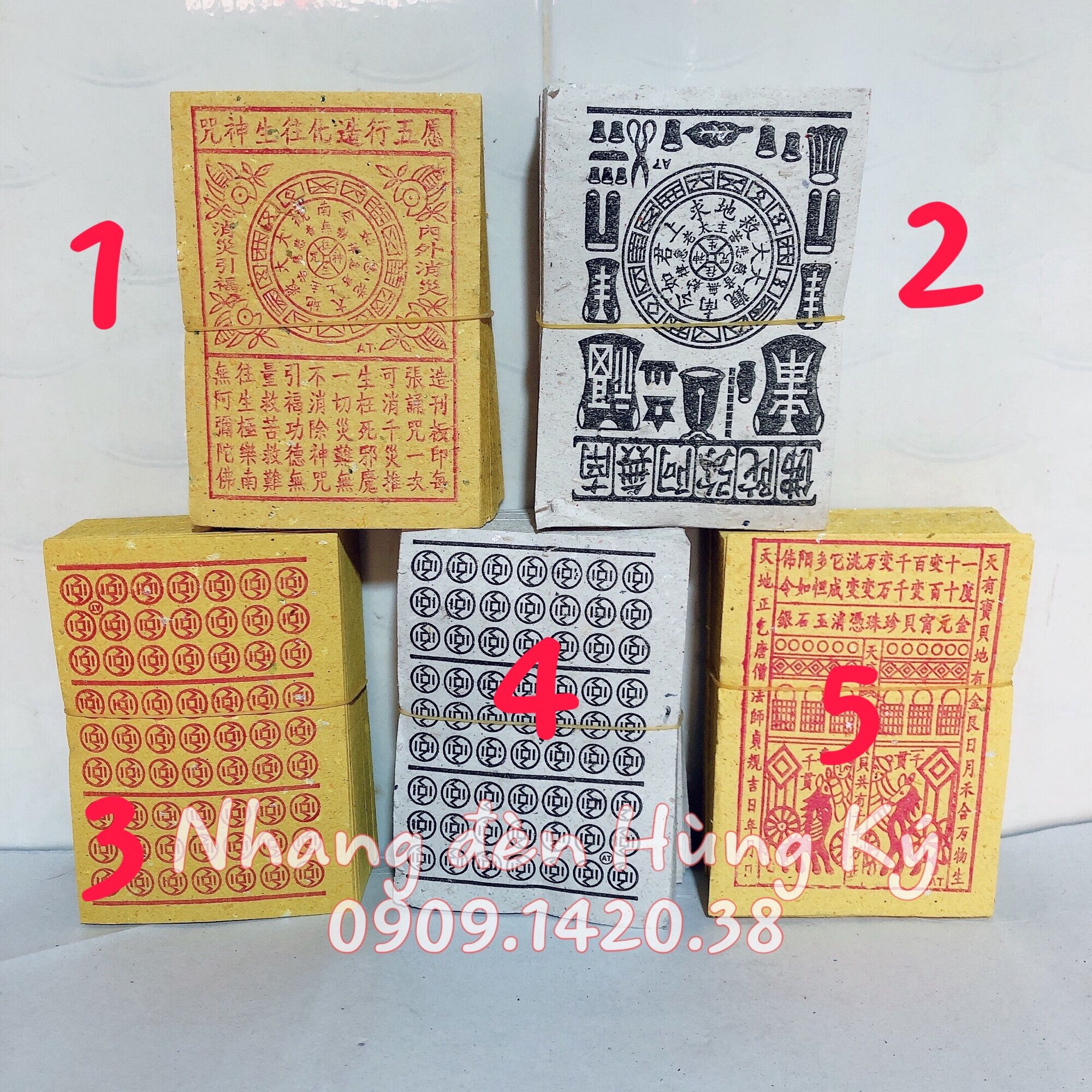 {Set 5 cục} Giấy tiền trắng, tiền vàng, nhãn sanh, thanh y, thiên khối