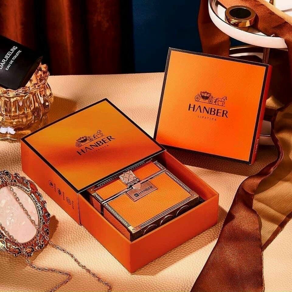 Set son môi túi xách hanber, son môi thiết kế dạng túi xách, son cam