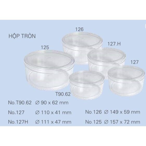 Combo 10 Hộp nhựa tròn mica (đủ kích thước)