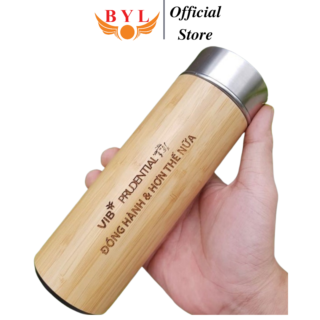 Quà tặng BYL/Bình giữ nhiệt vỏ tre BAMBOOVN khắc tên theo yêu cầu /Quà tặng sinh nhật
