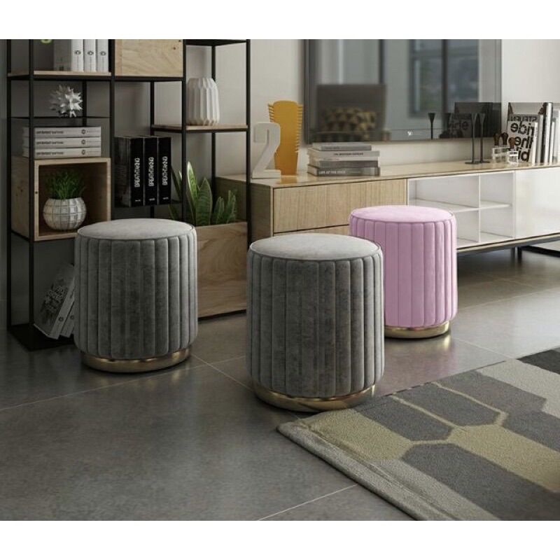 Ghế đôn tròn chân bằng kim loại, ghế sofa trang trí phòng khách, ngồi bàn trang điểm