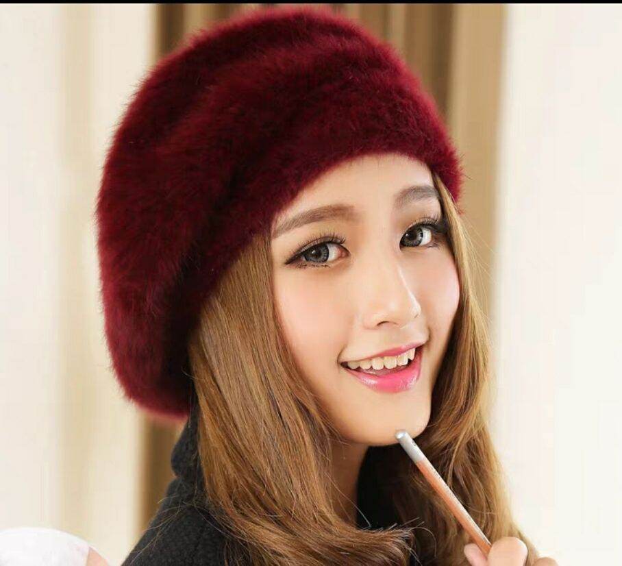 Nón beret mũ bere mũ nồi bánh tiêu họa sĩ thu đông thời trang Hàn Quốc lông thỏ dễ thương
