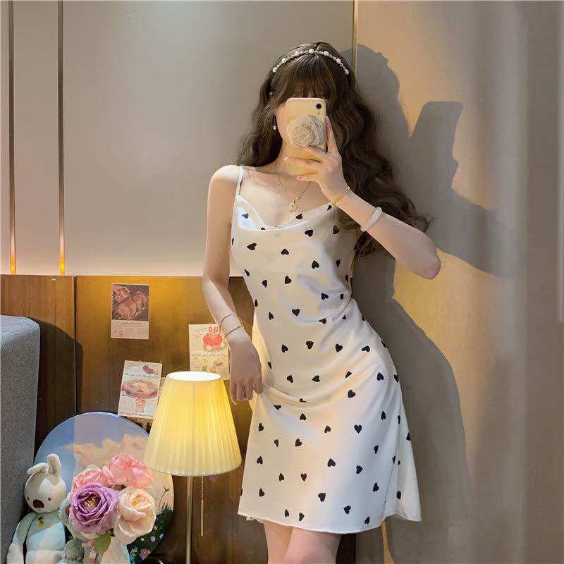 váy lụa cổ đổ , váy ngủ lụa, váy hai dây lụa satin cao cấp
