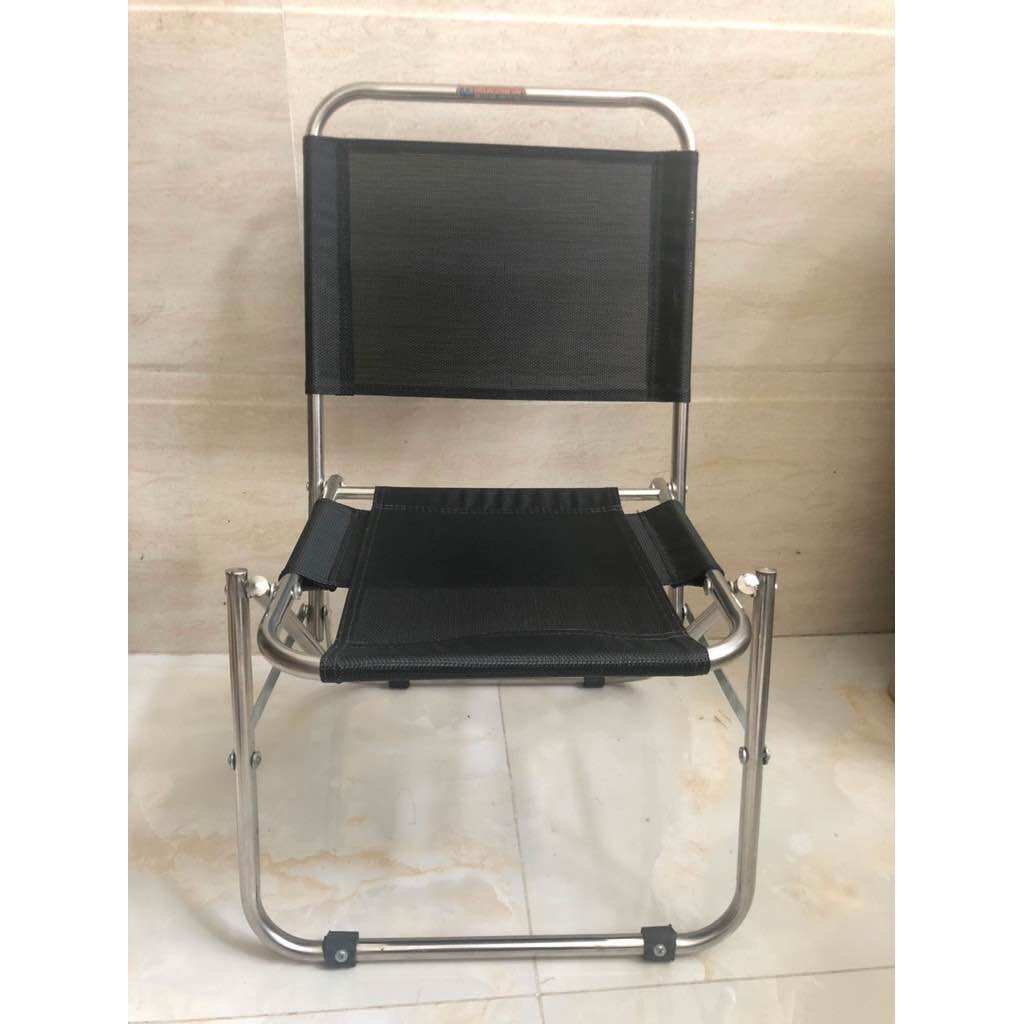 Ghế Xếp Gấp Gọn, Ghế Inox Câu Cá Vải Lưới Cao - Lùn Đen, Ghế Lưới Cao Cấp, Tiện Dụng MTA-MART2