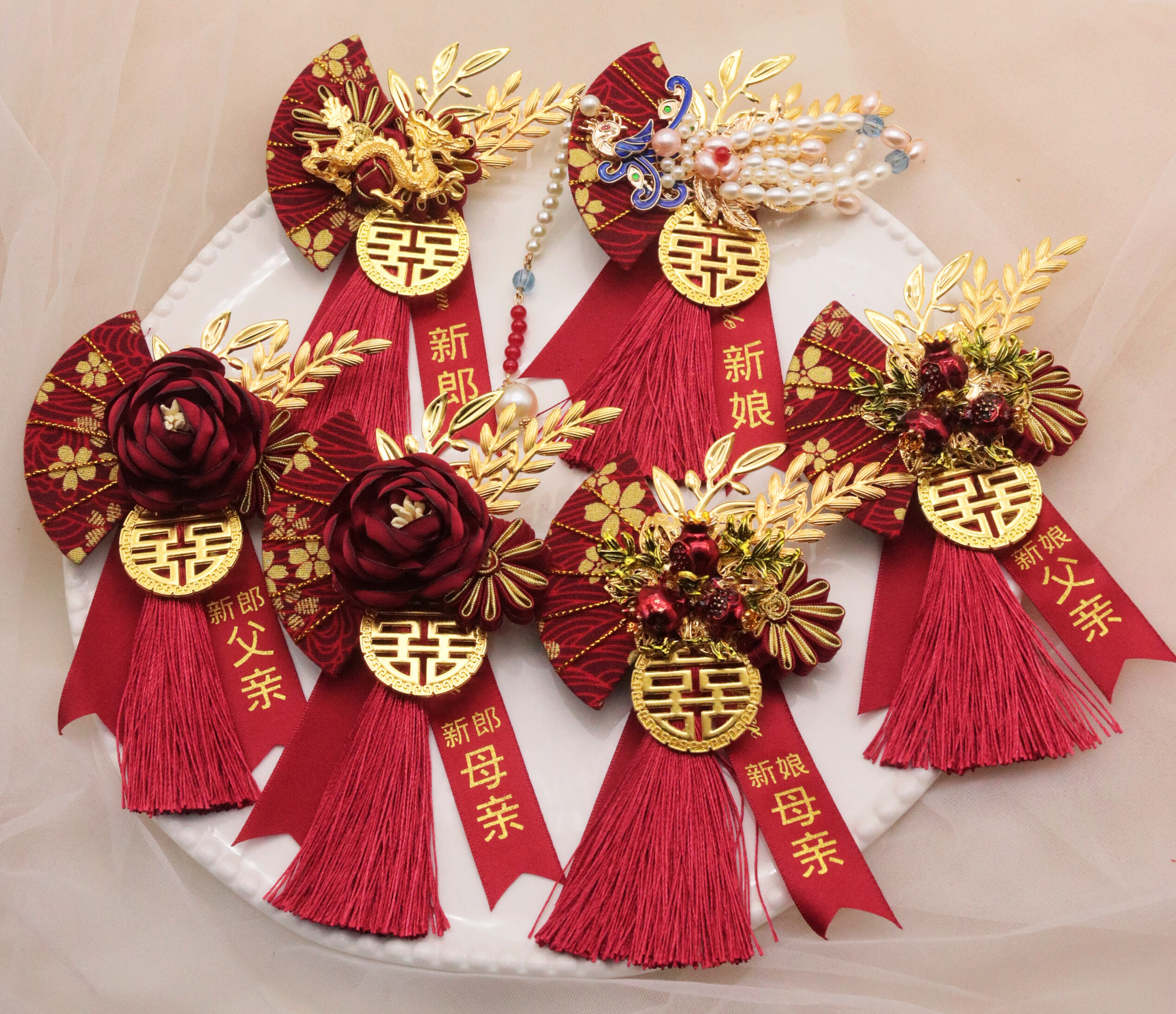 Heavy Industry New National Style Wedding Groom And Bride Dragon And Phoenix Lapel Flower Full Set Family Wedding Parents Chest Flower Gift Box