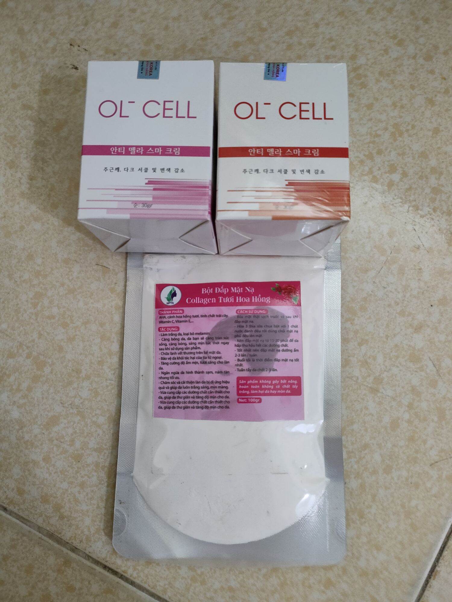 Combo kem đánh nám tàn nhang thâm sạm trắng da Ol cell mặt nạ collagen hoa hồng