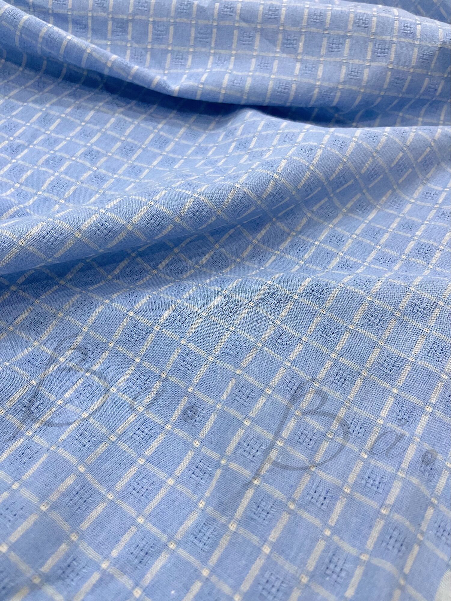 Vải xô cotton xanh biển dệt ô caro 2cm mềm rũ khổ 1m40
