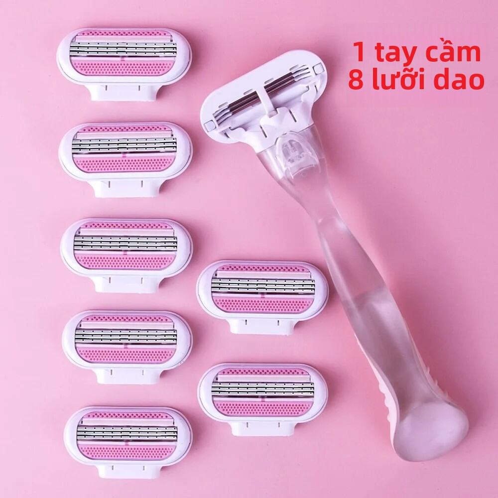 Bộ Dao Cạo An Toàn Cho Nữ (1 Tay Cầm + 8 Lưỡi Dao) Dùng Cho Mặt, Chân, Nách, Vùng Bikini, Loại Bỏ Lông, Tương Thích Với Máy Cạo Venus