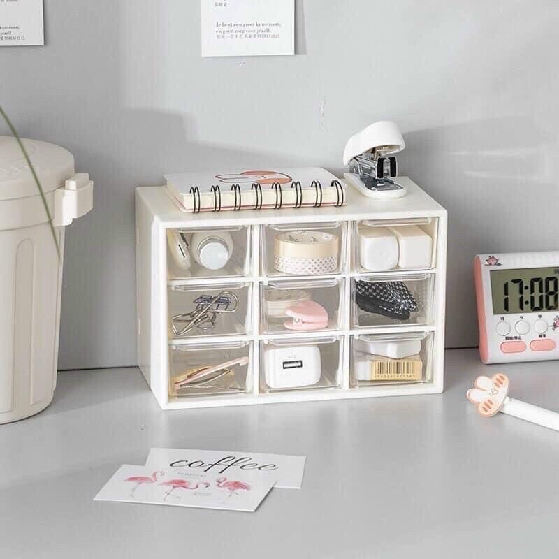 [TẶNG STIKER] Tủ nhựa mini 9 ngăn để bàn văn phòng tiện lợi, dễ thương