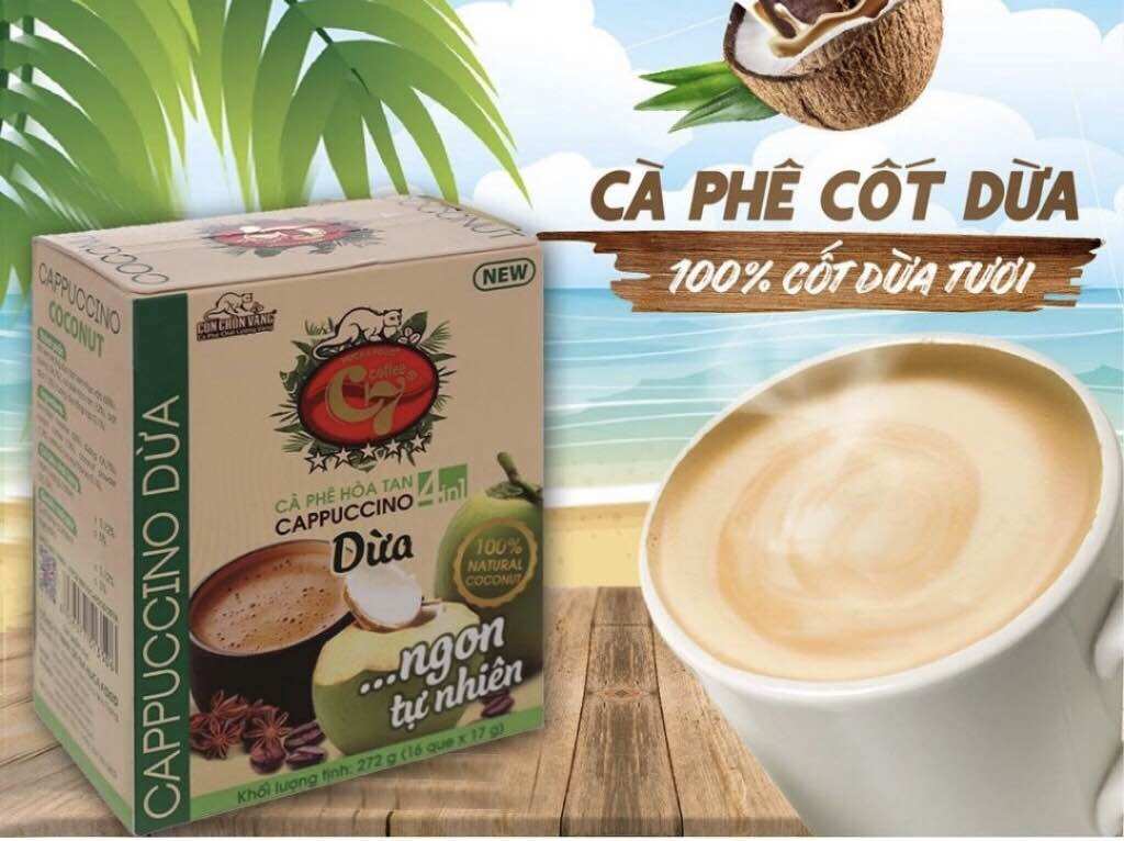 Cà Phê Hoà Tan 4in1 Cappuccino Cốt Dừa Con Chồn Vàng C7 (Hộp 16 Gói)
