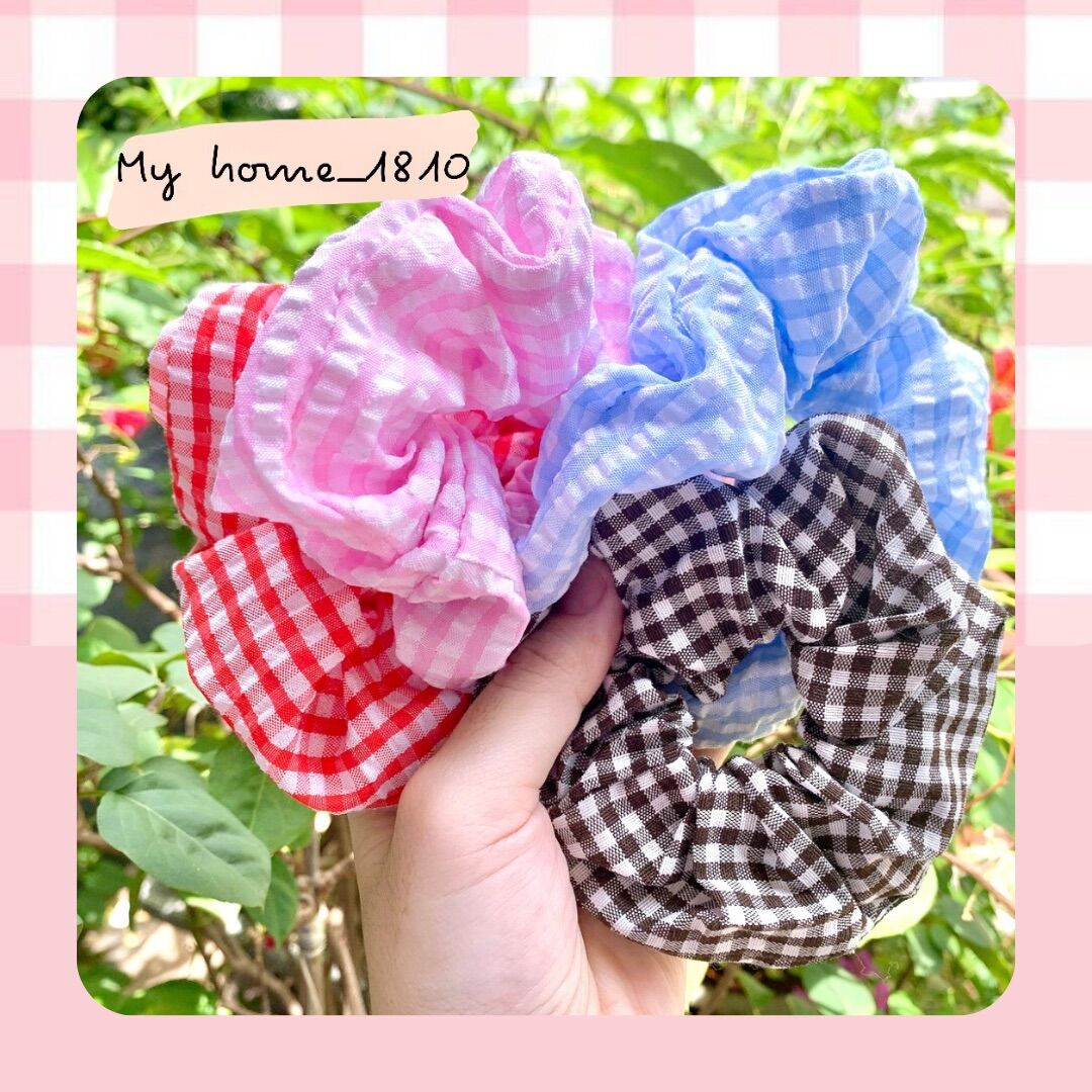Dây cột tóc scrunchies caro nhiều màu cao cấp