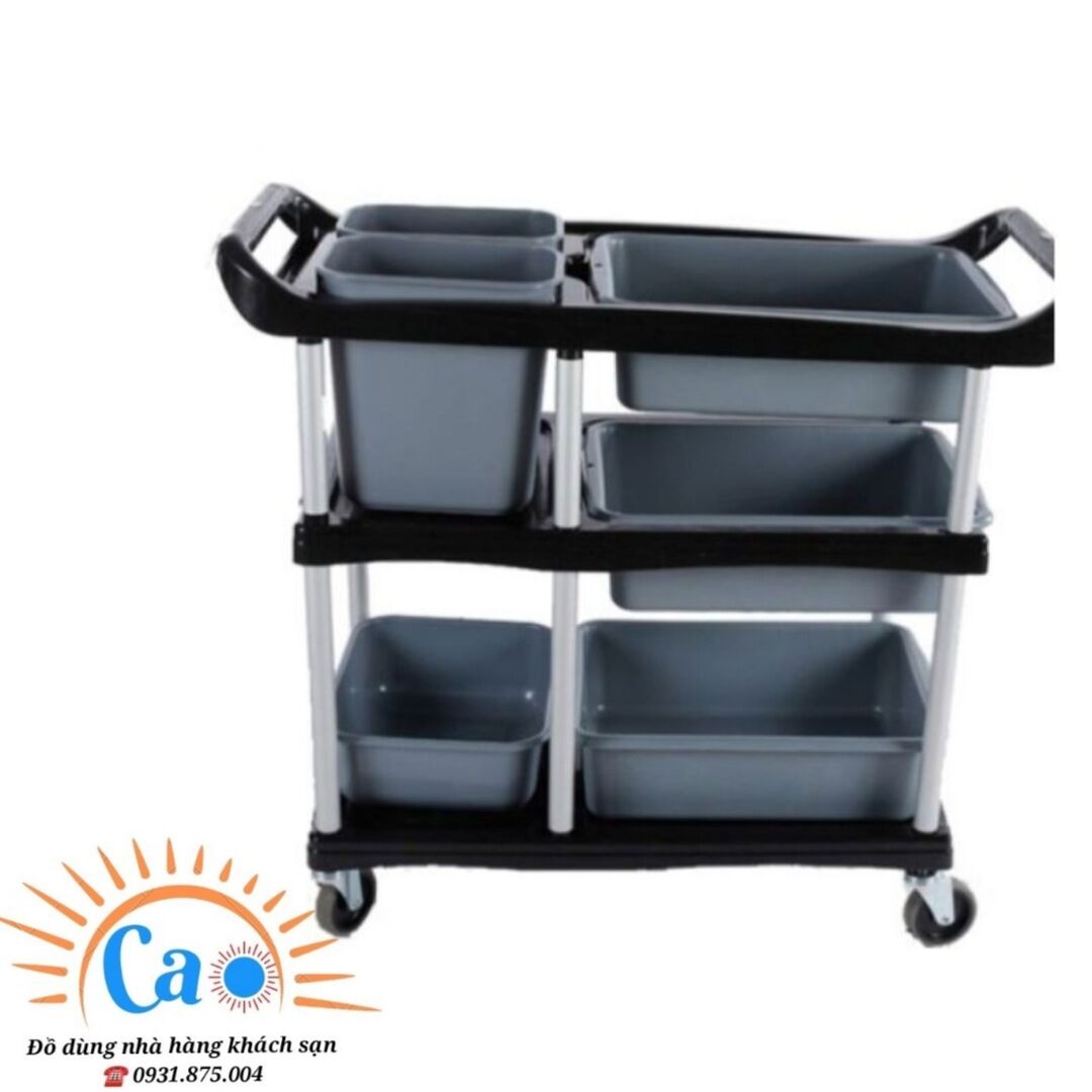 Xe đẩy thu dọn thức ăn bằng nhựa, xe đẩy thức ăn nhà hàng khách sạn bằng nhựa