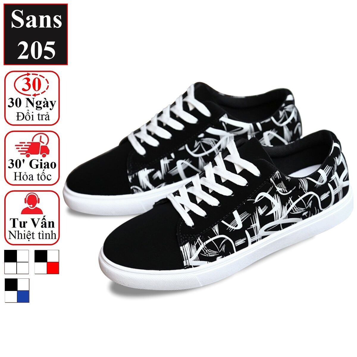 Giày thể thao sneaker nam Sans205 màu đen xanh đỏ