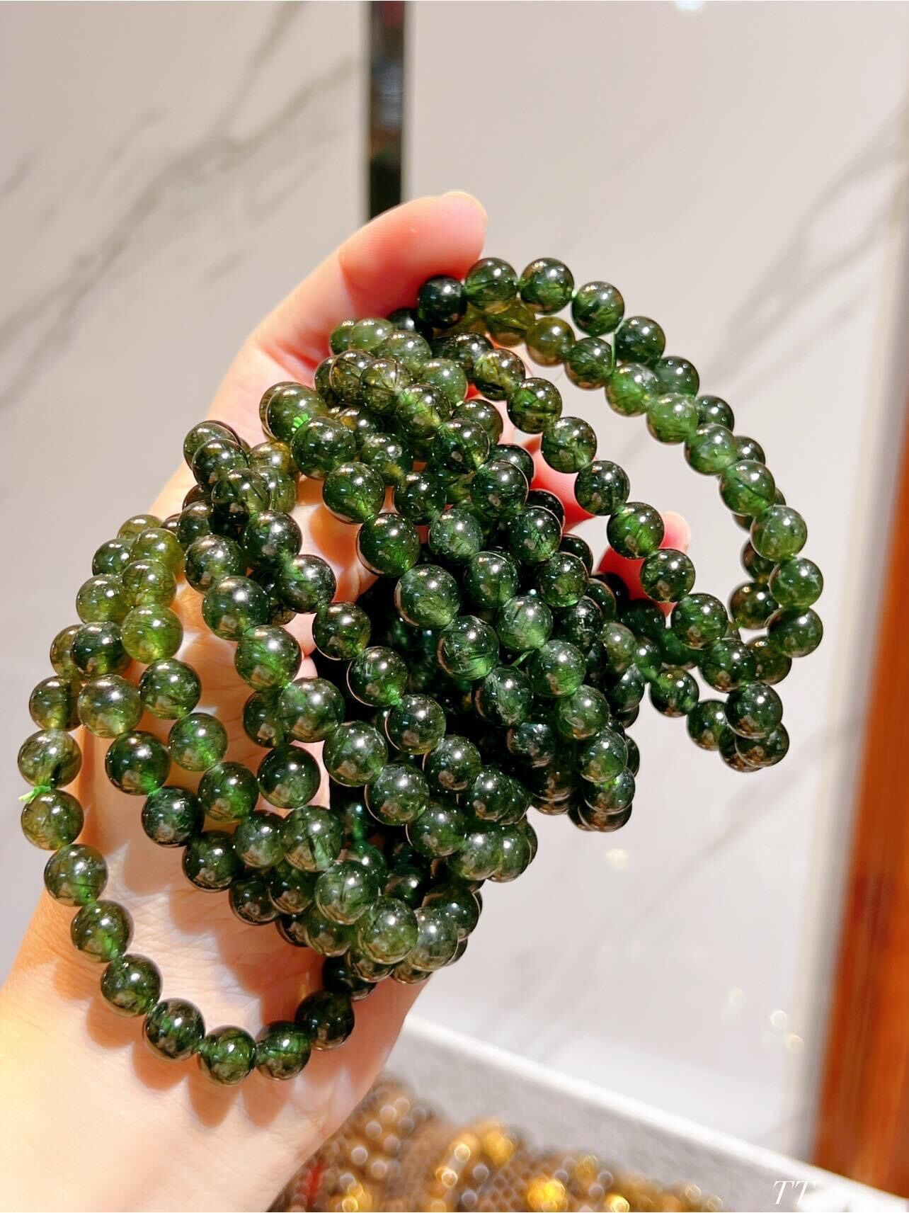 Vòng thạch anh tóc xanh tự nhiên vip size 7li, vòng tay đá phong thuỷ hợp mệnh mộc, mệnh hoả, trang sức thiết kế đủ hoá đơn thẻ bảo hành