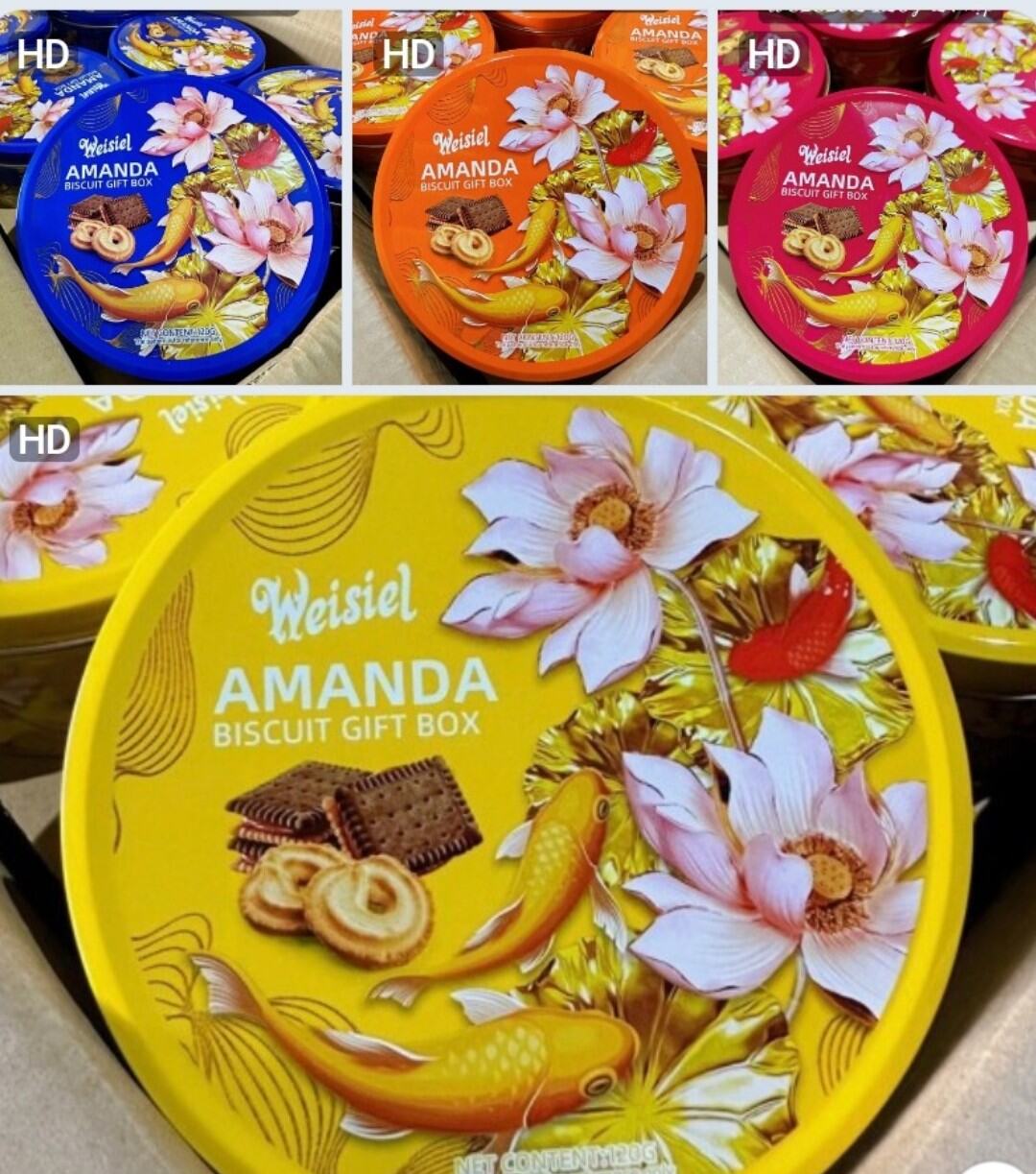 Bánh quy Amada hộp thiếc Mẫu mưói 2023 hoa sen cá chép làm giỏ quà tết