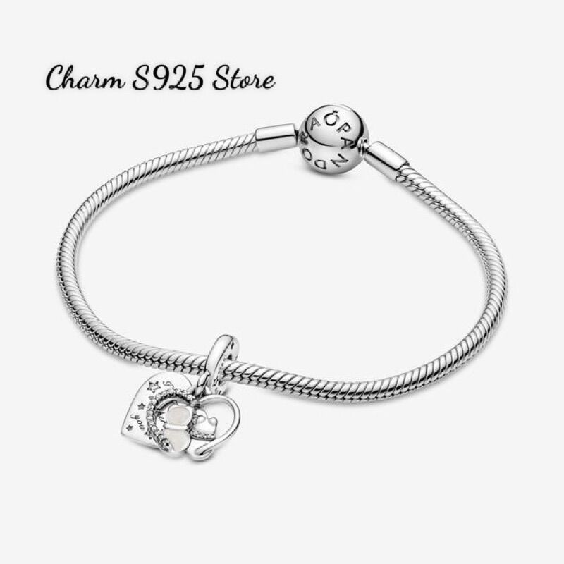 CHARM PAN ALE TREO ĐÔI MÈO HÌNH TIM BẠC S925