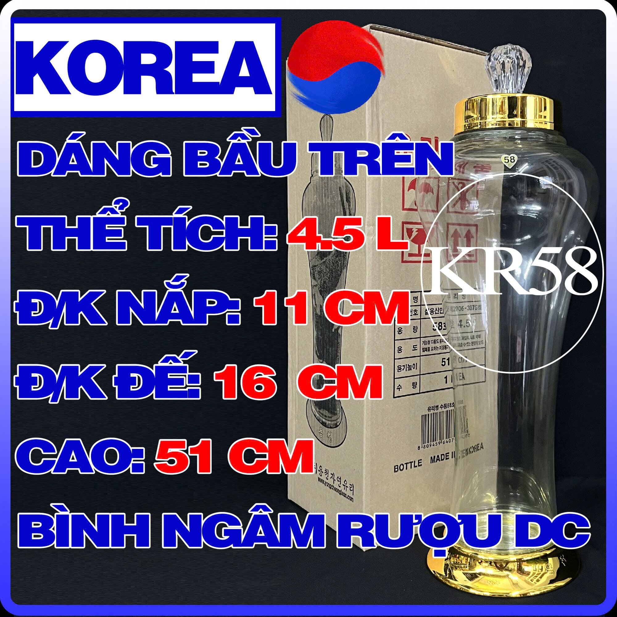 Bình Thuỷ Tinh Hàn Quốc Yongcheon BẦU TRÊN 3L / 3.5L / 4.5L / 5.5L