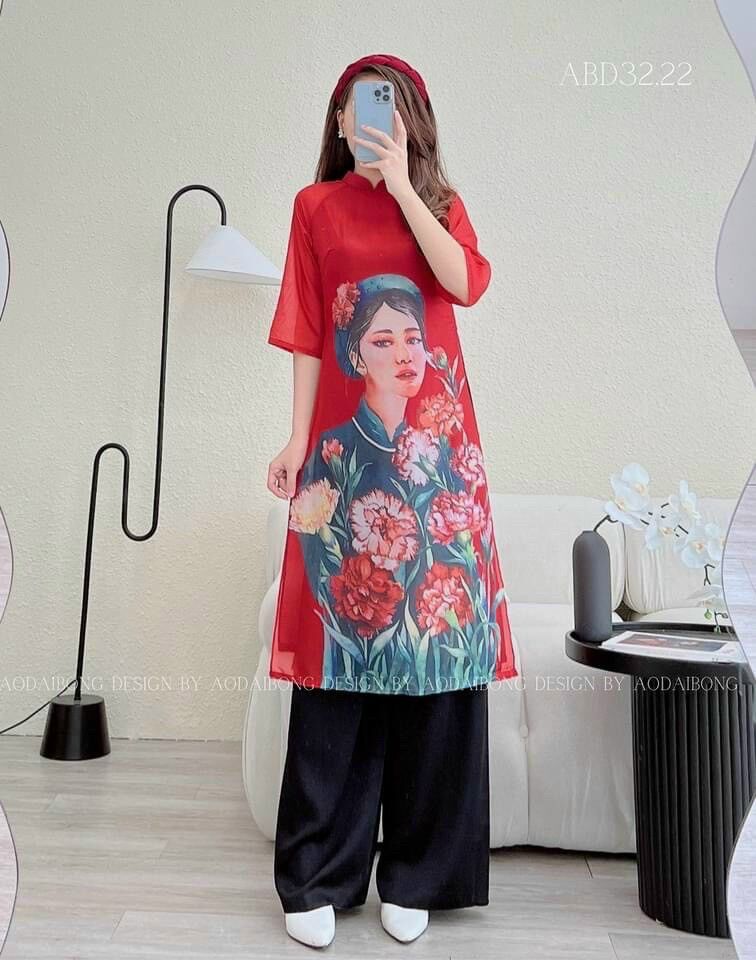 (SHOP TÁO ĐỎ BIGSIZE 50KG ĐẾN 90KG) set áo dài AD03 cách tân hình cô gái