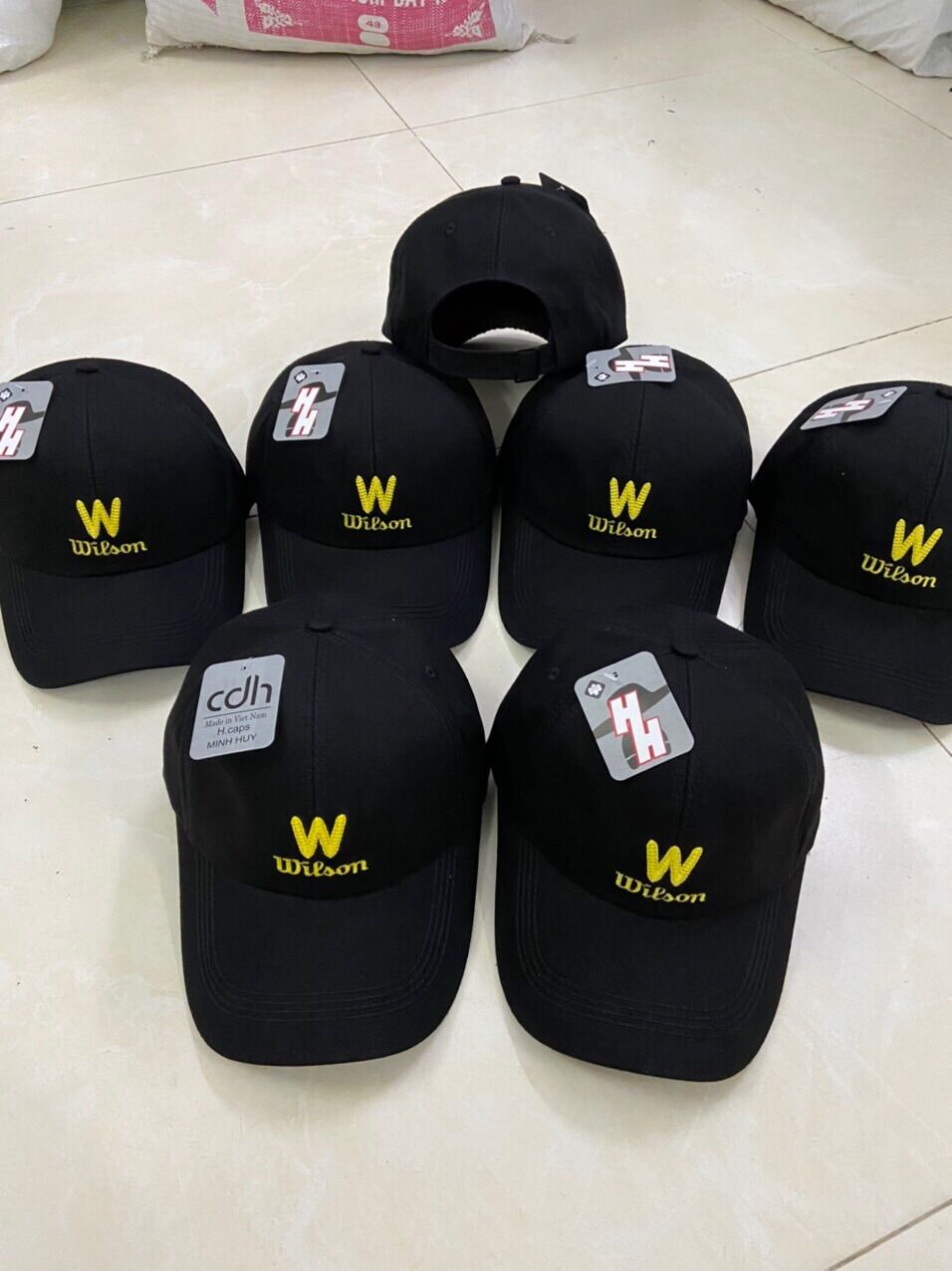 Nón kết kaki đen thêu nhiều logo