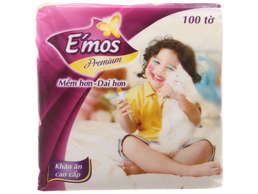 Khăn giấy vuông Emos Premium Tím 1 lớp gói 100 tờ