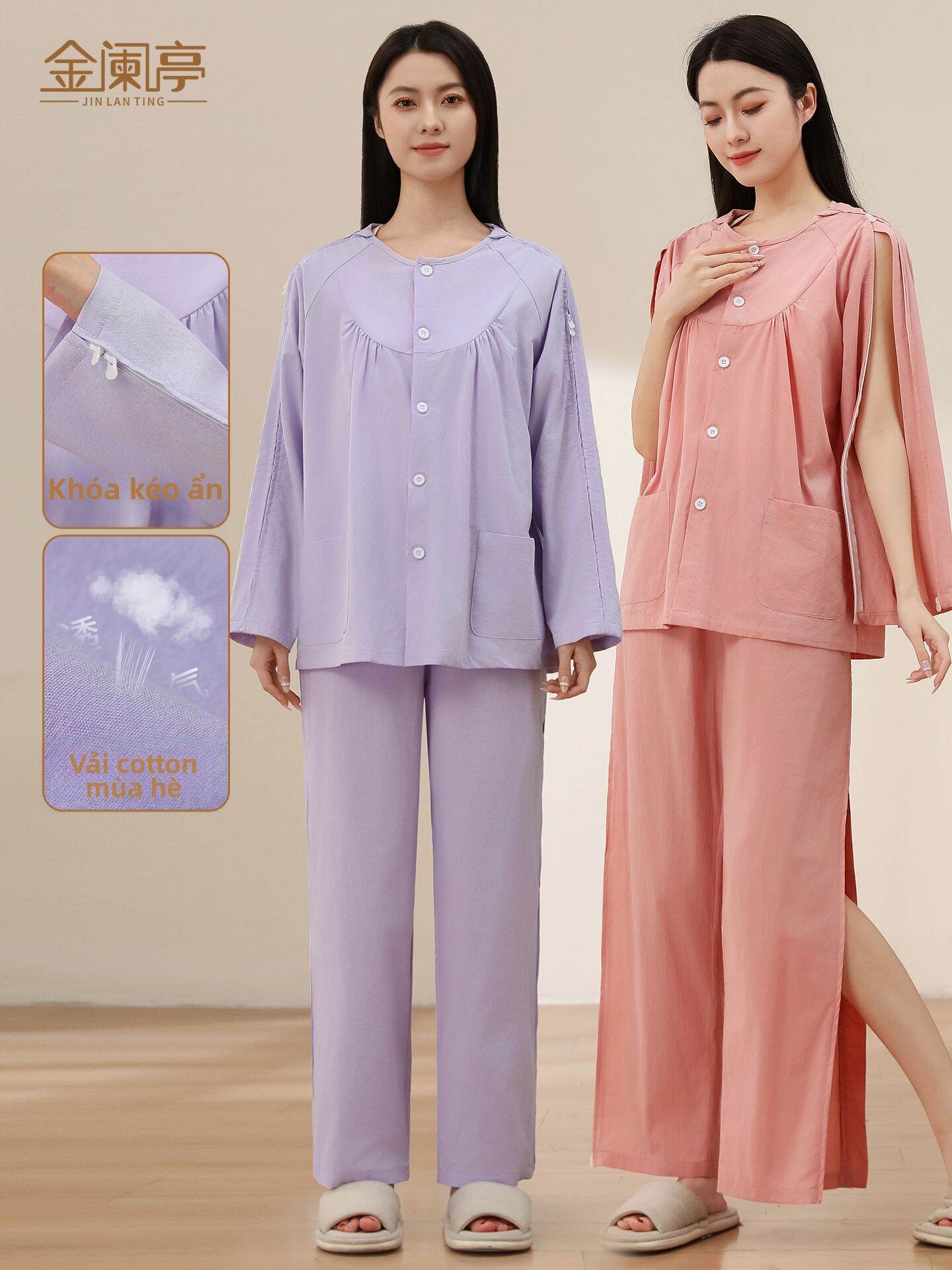 JINLANTING | Áo Bệnh Nhân Dễ Mặc/Tháo PICC Cotton Mùa Hè