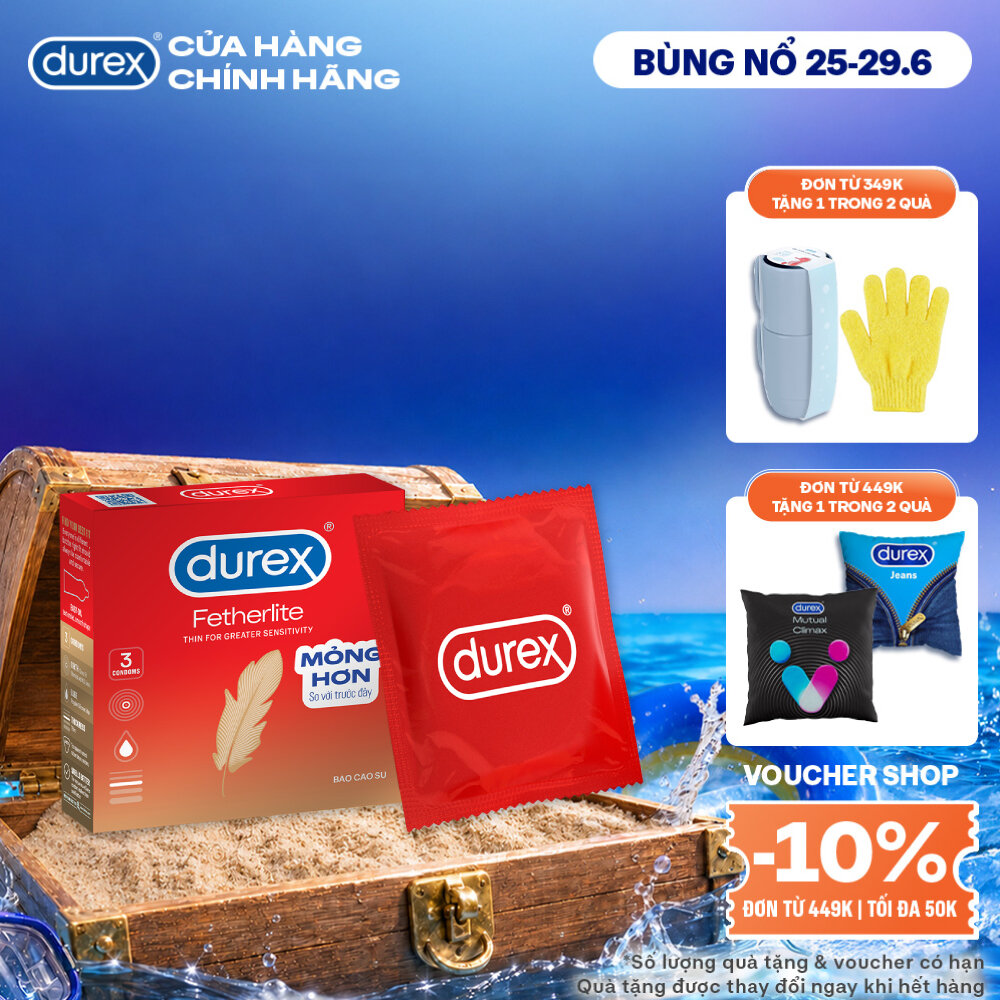 Bao cao su Durex Fetherlite siêu mỏng, size 52.5mm, 3 bao/hộp