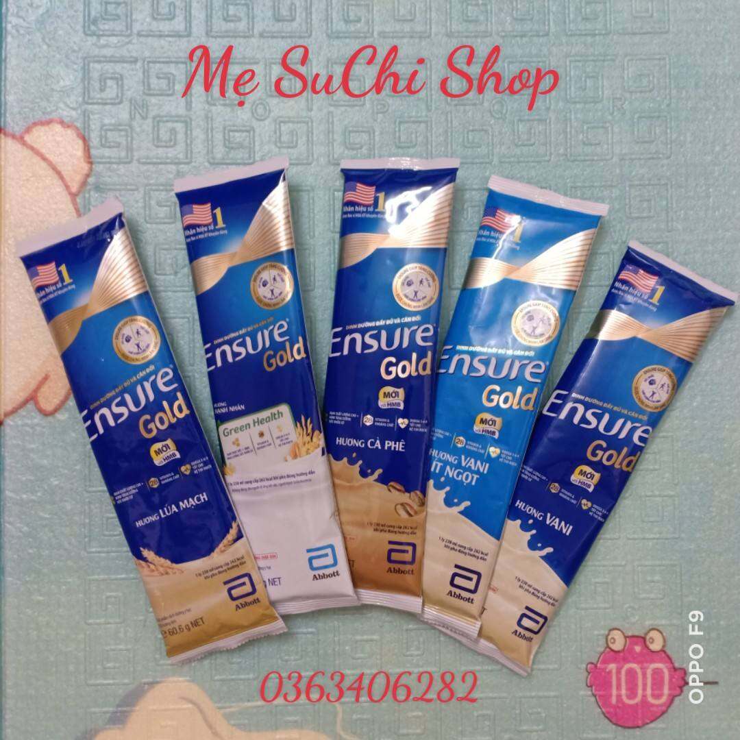[Combo 40gói] sữa bột Ensure Gold chọn vị Vani/hạnh nhân/ cafe / ít ngọt/ lúa mạch gói 60.6g dinh dưỡng đầy đủ và cân đối cho người lớn phục hồi và tăng cường sức khoẻ nhanh chóng
